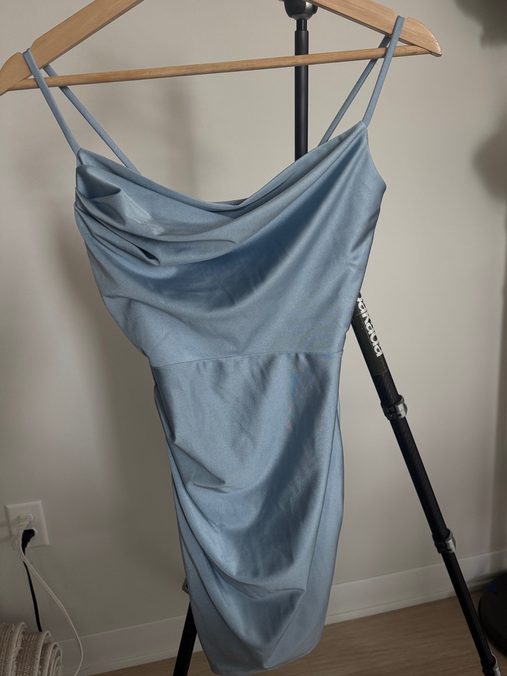 Windsor | Light Blue Satin Cowl Slip Mini Dress